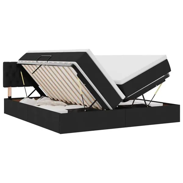 vidaXL Förvaringssäng med madrass Svart 200 x 200 cm Konstläder Fynd