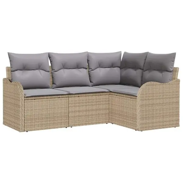 vidaXL Trädgårdsoffset med lagring 4 pcs Beige konstrotting Outlet