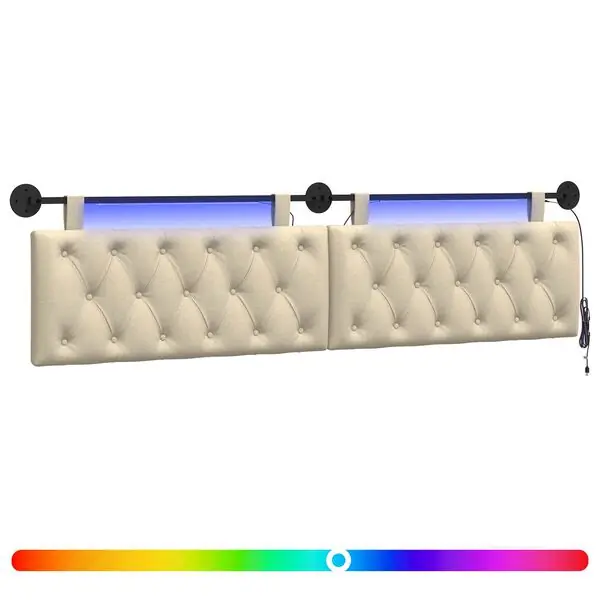 vidaXL Hängande sänggavel Med LED-lampa Gräddvit Tyg Snabb leverans
