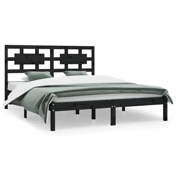vidaXL Sängram svart massiv furu 200x200 cm Utförsäljning