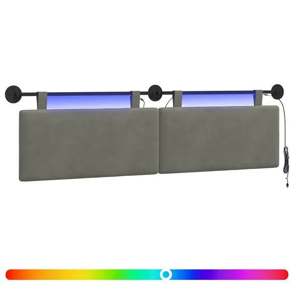 vidaXL Hängande sänggavel Med LED-lampa Ljusgrå Kordread tyg risnedsättning