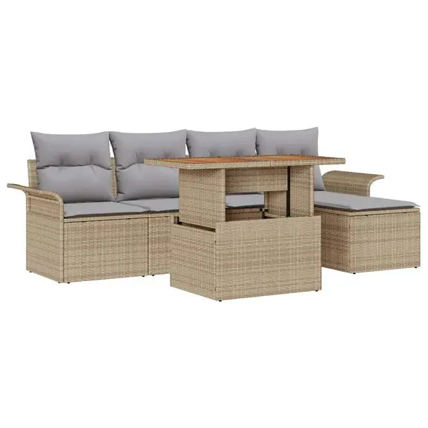 Sista chansen vidaXL Trädgårdsoffset med kudde 6 pcs beige och ljusgrå