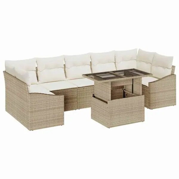 Säker betalning vidaXL Trädgårdsoffset med kudde 8 pcs beige och gräddvit konstrotting