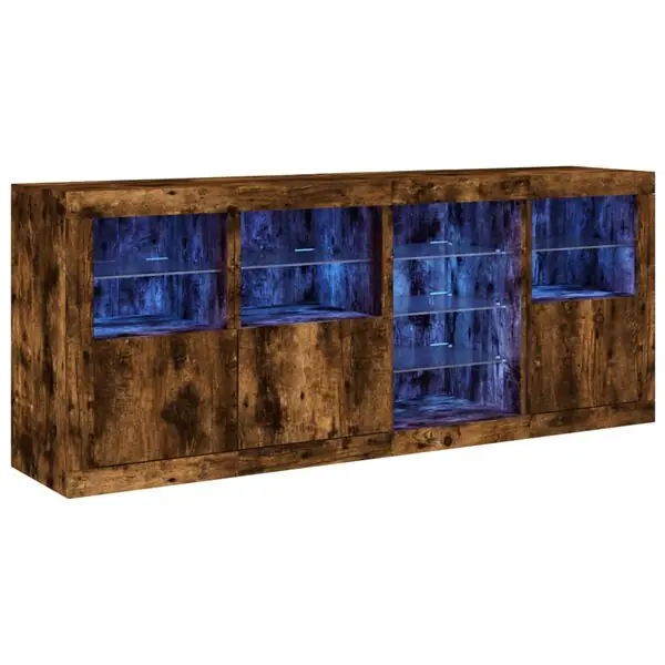 Kampanj vidaXL Skänk med LED-belysning rökfärgad ek 164x37x67 cm