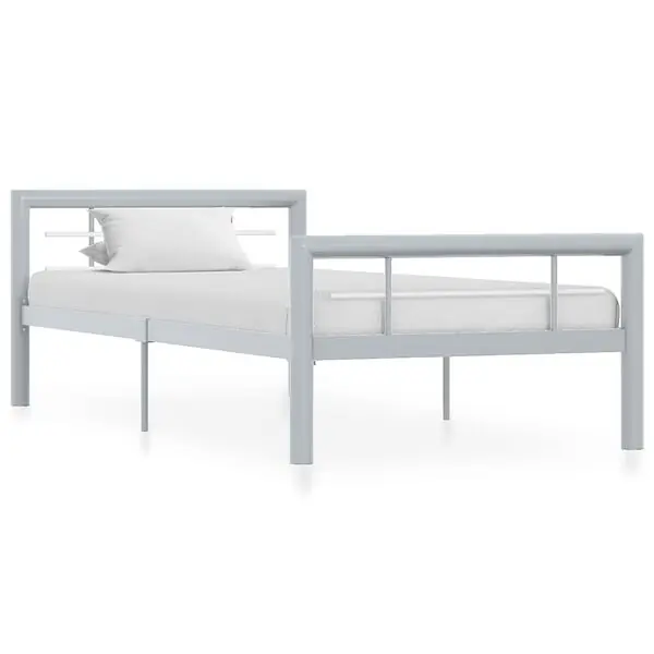 vidaXL Sängram utan madrass grå & vit metall 90x200 cm Expressleverans