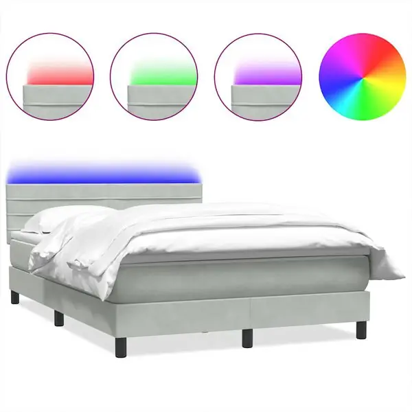 vidaXL Resårsäng med madrass och LED ljusgrå 160x220 cm sammet Nyhet