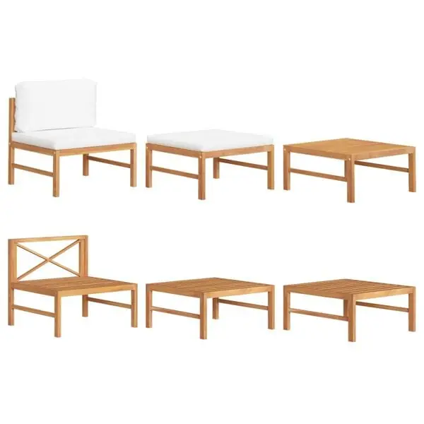 Kampanjpris vidaXL Loungegrupp för trädgården med gräddvita dynor 3 delar teak