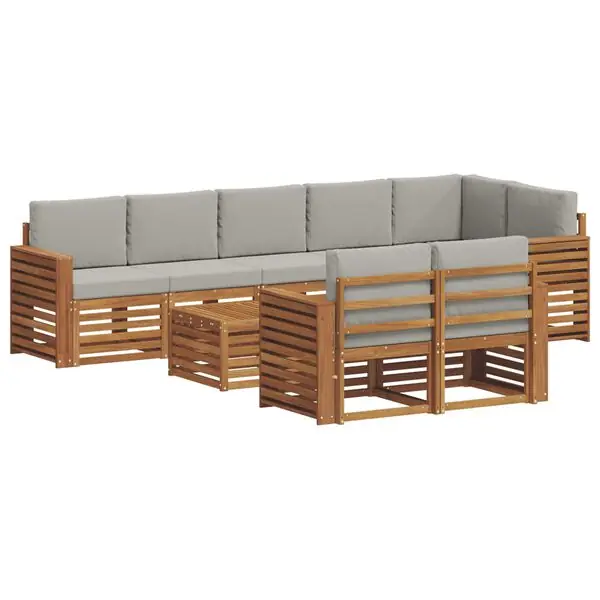 risnedsättning vidaXL Soffgrupper 9 pcs Naturlig och Ljus Grå Massivt Akaciaträ