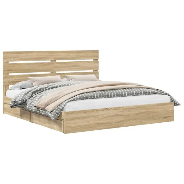 vidaXL Förvaringssäng med låda Sonoma-ek 180 x 200 cm Konstruerat trä Billig