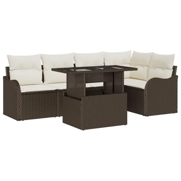 Populär vidaXL Trädgårdsoffset med kudde med kudde 6 pcs Brun Poly Rattan