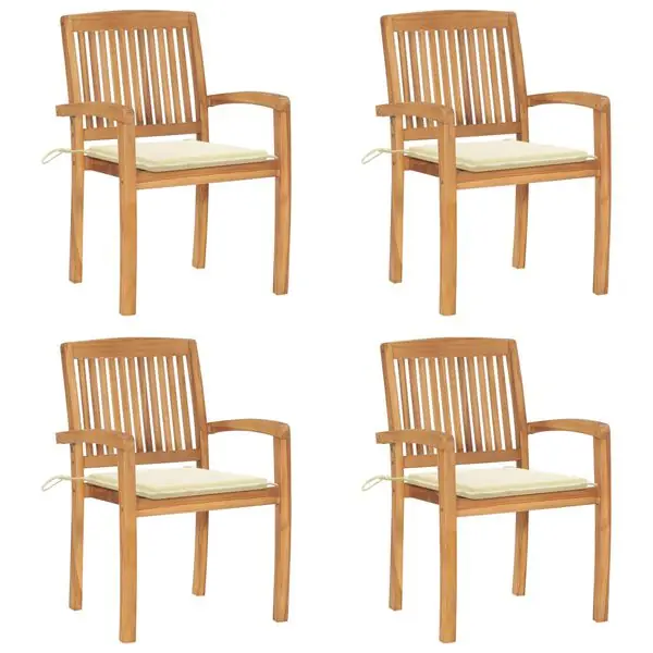 I lager vidaXL Stapelbara trädgårdsstolar med dynor 4 st massiv teak