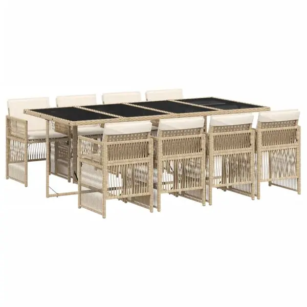vidaXL Matgrupp för trädgården med dynor 9 delar beige konstrotting Extra rabatt