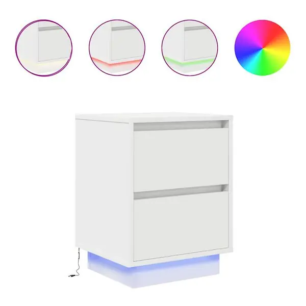 vidaXL Sängbord med LED-lampor vit 38x34x50 cm Kampanj