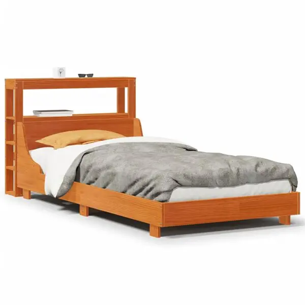 Snabb frakt vidaXL Sängram utan madrass vaxbrun 75x190 cm massiv furu
