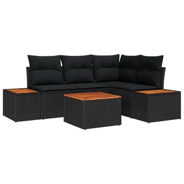 vidaXL Trädgårdsoffset med kudde 5 pcs Svart Poly rattan Trygg betalning