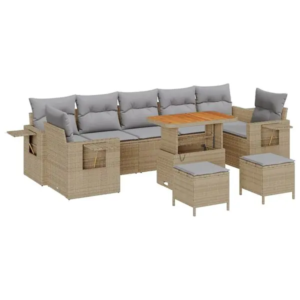 risnedsättning vidaXL Trädgårdsoffset med kudde 10 pcs Beige och Ljusgrå konstrotting