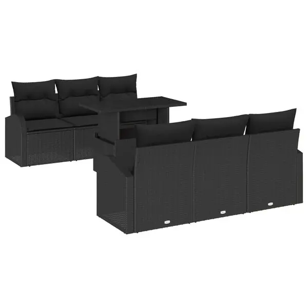Billig vidaXL Trädgårdsoffset med kudde med lagring 7 pcs Svart Poly Rattan