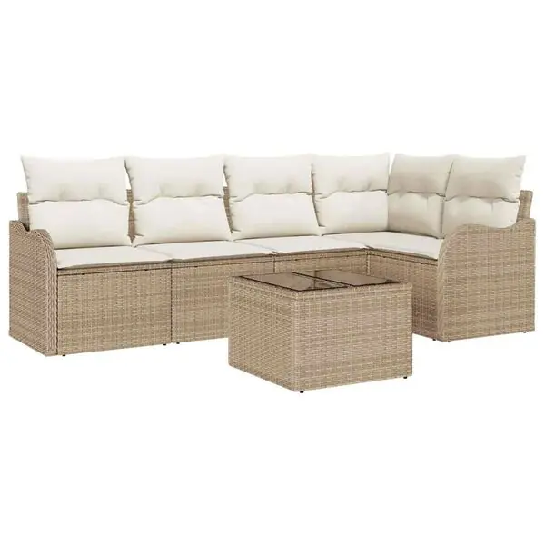 Köp online vidaXL Trädgårdsoffset med lagring 6 pcs Beige konstrotting