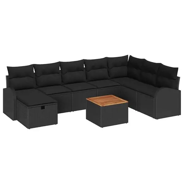 Snabb frakt vidaXL Trädgårdsoffset med kudde med lagring 9 pcs Svart Poly rattan
