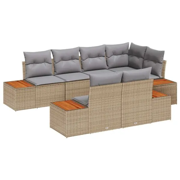 vidaXL Trädgårdsoffset med kudde 7 pcs Beige konstrotting Kundfavorit