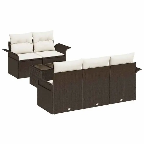 risnedsättning vidaXL Trädgårdsoffset med kudde 6 pcs Brun och Kräm 55 x 55 x 37 cm