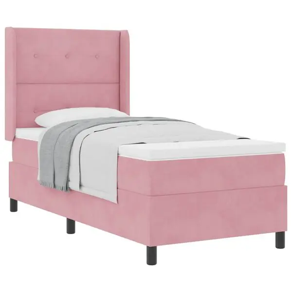vidaXL Bäddfjäder med madrass med huvudgavel Rosa 80 x 200 cm Sammet Fynd