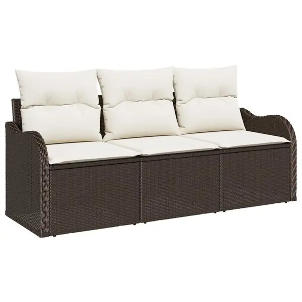 vidaXL Trädgårdsoffset med kudde 3 pcs Brun konstrotting Outlet