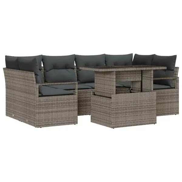 Handla nu vidaXL Trädgårdsoffset med lagring 7 pcs Grå Poly rattan