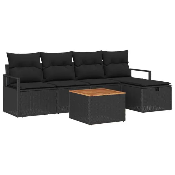 Bästa pris vidaXL Trädgårdsoffset med kudde med lagring 6 pcs Svart Poly rattan
