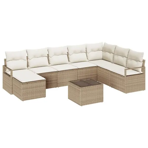 Rabatt vidaXL Soffset med kudde 9 pcs Beige konstrotting