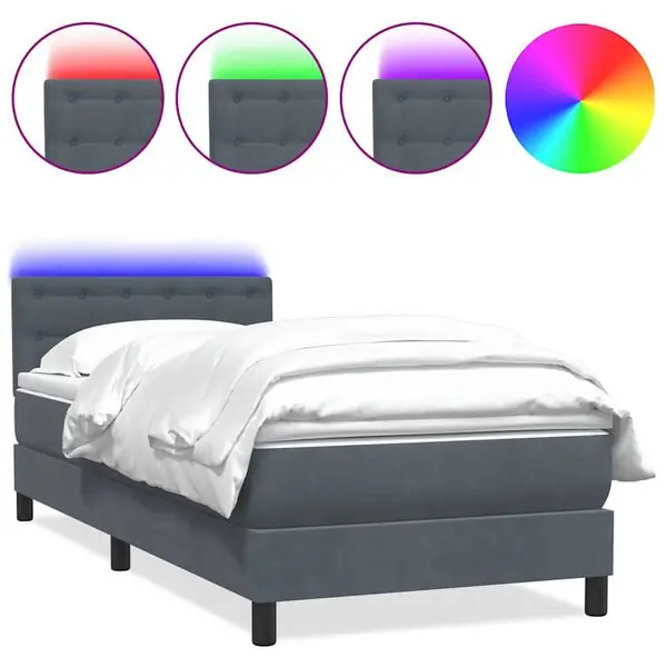 Rabatt vidaXL Resårsäng med madrass och LED mörkgrå 80x220 cm sammet