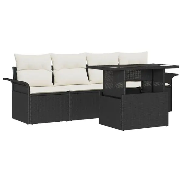 vidaXL Trädgårdsoffset med kudde med lagring 5 pcs Svart Poly Rattan Nedsatt pris