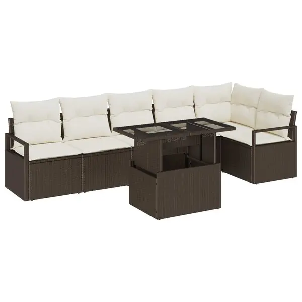 Sänkt pris vidaXL Trädgårdsoffset med lagring 7 pcs Brun Poly rattan
