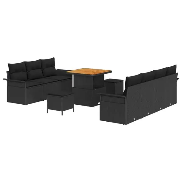 vidaXL Trädgårdsoffset med kudde 10 pcs Svart konstrotting Extra rabatt