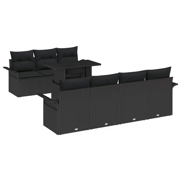 vidaXL Trädgårdsoffset med kudde med lagring 8 pcs Svart Poly Rattan Endast idag