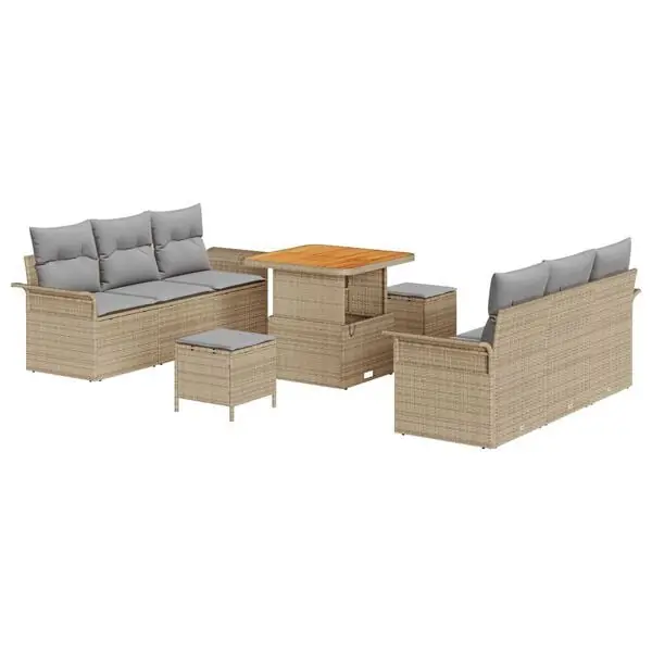 Begränsat erbjudande vidaXL Trädgårdsoffset med kudde 9 pcs Beige konstrotting