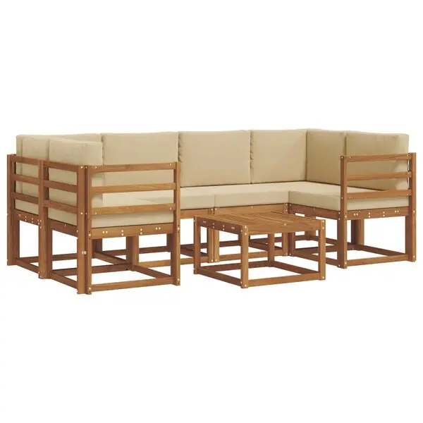 Nedsatt pris vidaXL Utomhussoffset med kudde 7 pcs Naturlig och Beige