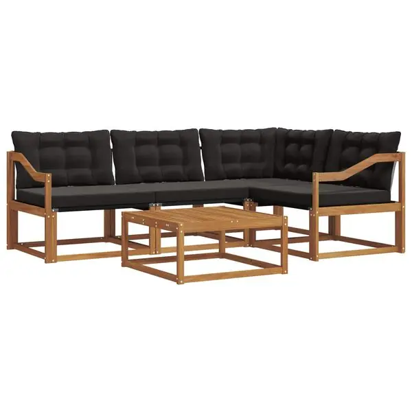 vidaXL Utomhussoffset med kudde 5 pcs Naturlig och svart Fri frakt