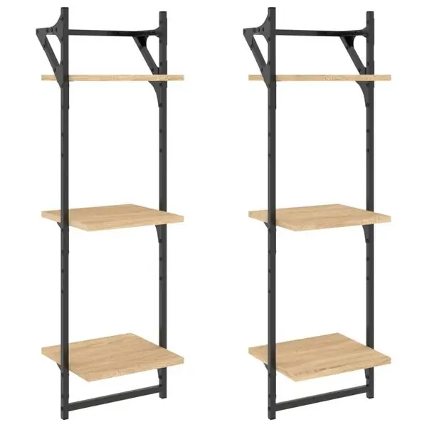 vidaXL Vägghyllor 3-plan med stänger 2 st sonoma-ek 30x25x100 cm Erbjudandepris