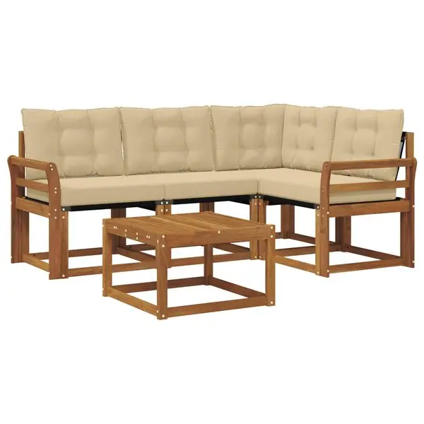 Kampanj vidaXL Utomhussoffset med kudde 5 pcs Naturlig och Beige