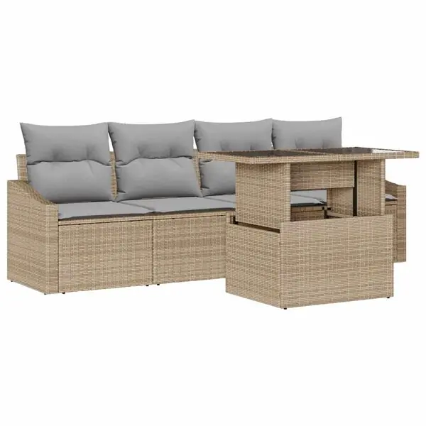 Reapris vidaXL Trädgårdsoffset med lagring 5 pcs Beige Poly rattan