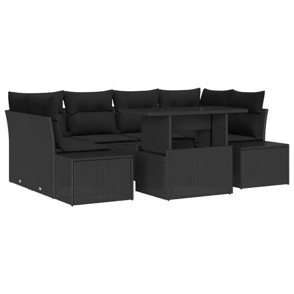 Köp nu vidaXL Trädgårdsoffset 7 pcs Svart Poly Rattan och Pulverlackerad Stål