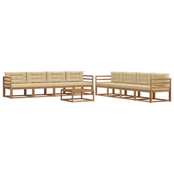 Lågt pris vidaXL Utomhussoffset med kudde 9 pcs Naturlig och Beige