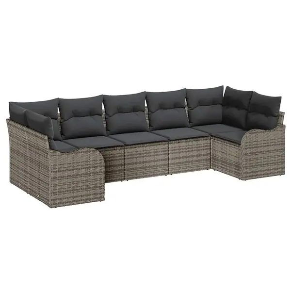 Outlet vidaXL Trädgårdsoffset med lagring 7 pcs Grå Poly rattan