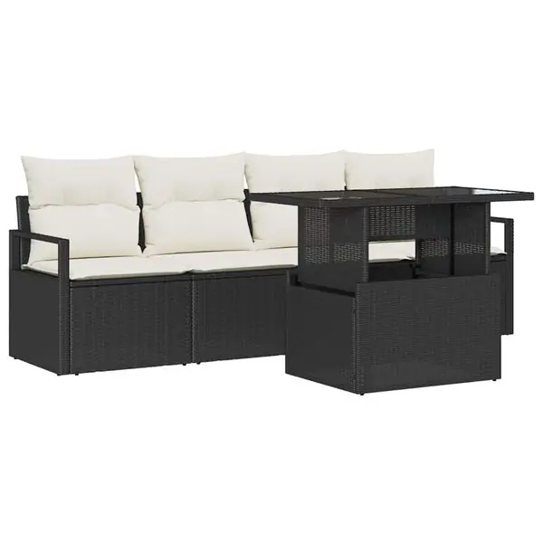 Kampanj vidaXL Trädgårdsoffset med lagring 5 pcs Svart Poly rattan