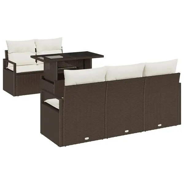 Rabatt vidaXL Trädgårdsoffset med kudde med lagring 6 pcs Brun Poly rattan