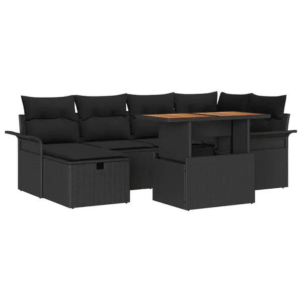 vidaXL Trädgårdsoffset 7 pcs Svart konstrotting Lägg i varukorgen