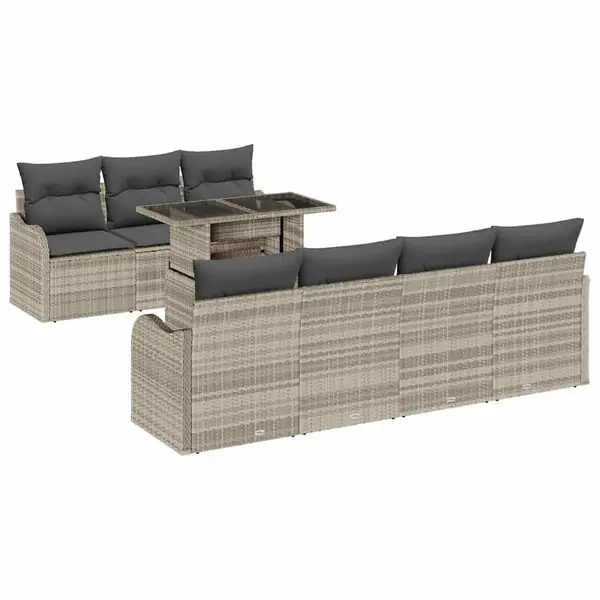 Premium vidaXL Trädgårdsoffset med kudde med lagring 8 pcs Ljusgrå Poly Rattan