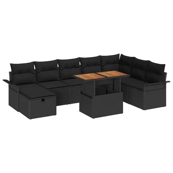 vidaXL Trädgårdsoffset 9 pcs Svart konstrotting Premium