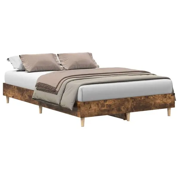 Billig vidaXL Sängram utan madrass rökt ek 135x190 cm konstruerat trä